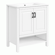 Merax meuble vasque 76.5x47x83 cm, meuble de salle de bain autoportant avec vasque céramique, 2 portes, rangement, blanc - blanc multi-matériau NK00