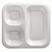 Papstar 200 barquettes scellées, XPS, 3 compartiments, 1150 ml, 24,5 x 26,5 cm blanc Barquettes à menu - 4002911513590
