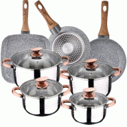 San Ignacio - Nona - Batterie de cuisine 16/18/20/24cm en acier inoxydable avec ensemble de poêles 18/22/28cm en aluminium forgé compatible inductio