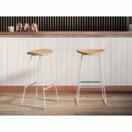 Tabouret de bureau haut Kent Etner - assise en bois massif avec repose-pieds - Hauteur 60 cm ou 75 cm Tabouret de bureau haut Kent Etner - assise en bois massif avec repose-pieds - Hauteur 60 cm ou 75 cm