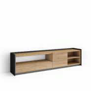SKRAUT HOME Meuble TV, Banc Télé, 207x50x37 cm, Pour les TV jusqu'à 80", LED, Chêne et noir - beige Bois manufacturé 679_2