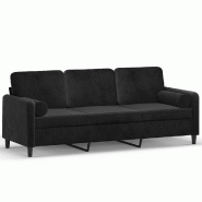 VidaXL Canapé 3 places avec oreillers décoratifs noir 180 cm velours Modèle Vega Signature - 3200896