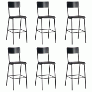 VidaXL Chaises De Bar Lot De 6 Noir Contreplaqué Solide Et Acier - noir 3054567
