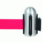 Accroche murale en inox brossé avec corde rétractable rouge - 2.10m, hauteur ruban 8cm