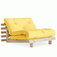 FAUTEUIL CONVERTIBLE FUTON ROOTS PIN NATUREL COLORIS JAUNE COUCHAGE 90 X 200 CM.