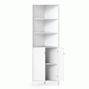 Helloshop26 - Armoire d'angle haute 32 x 58 x 172,5 cm gain de place 5 étagères et 2 portes cannelées en MDF blanc 20_0016070 - blanc Bois manufact