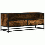 Helloshop26 - Meuble TV design industriel avec grand rangement 100 x 34,5 x 40 cm en bois d'ingénierie chêne fumé 02_0049590 - métal 3000235915343