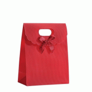 Pochette cadeau rouge intissé à noeud L12xP6xH16cm - par 10 - Fermeture velcro