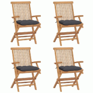 VidaXL Chaises De Jardin Et Coussins Anthracite Lot De 4 Bois De Teck - gris 3065632