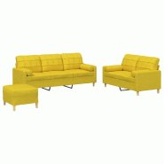 VidaXL Ensemble de canapés 3 pcs avec coussins jaune clair tissu Modèle Évasion Chic - 3201335