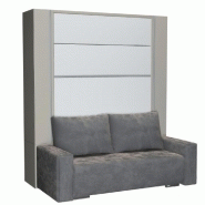 BELUGA SOFA ARMOIRE LIT ESCAMOTABLE 140CM FINITON GRIS ET BLANC CANAPÉ MICROFIBRE GRISE