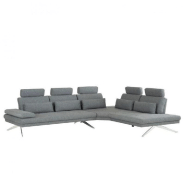 CANAPÉ GRAND ANGLE FERNIE DOUBLE PROFONDEUR RETOUR DROIT TÊTIÈRES TISSU GRIS 305 X 240 CM