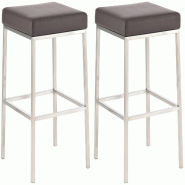 Décoshop26 - Lot de 2 tabourets de bar avec repose-pieds design simple hauteur 85 cm en PVC marron et acier inoxydable 10_0004373 - marron inox 30002