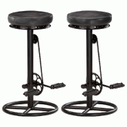 Décoshop26 - Lot de 2 tabourets de bar chaises hautes en cuir véritable de chèvre noir avec pédales de vélo comme repose-pied DEC029799 - noir 30