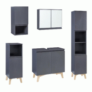 Helloshop26 - Ensemble de meubles de salle de bain rangement 5 pièces gris effet bois 03_0009424 - 3000224681426