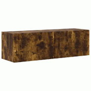 Helloshop26 - Meuble TV mural moderne avec étagères et portes pivotantes 98 x 31 x 29,5 cm en bois d'ingénierie chêne fumé 02_0054927 - Bois mass