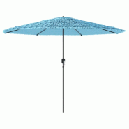 Helloshop26 - Parasol de jardin avec mât en acier 324 x 324 x 247 cm protection contre UV pluie finition estival en polyester bleu 02_0056405 - bleu