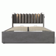 Merax Lit rembourré , lit coffre hydraulique avec liseuse et fonction de chargement 160x200cm, velours, gris - gris multi-matériau AB20293738G