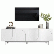 Merax Meuble TV léger de style luxe avec portes texturées, séparateurs réglables, blanc - blanc multi-matériau WF326011012WAA