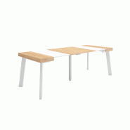 SKRAUT HOME Table console extensible, 220, Pour 10 personnes, Pieds en bois, Chêne et blanc - beige Bois manufacturé 304_21