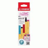 STABILO Etui zig-zag de 18 stylos-feutres point 88, tracé 0,4mm, encres 18 coloris assortis - 4006381616737