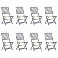 VidaXL Chaises Pliables D Extérieur Lot De 8 Et Coussins Bois D Acacia - gris 8720286508848
