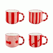 Aulica Mugs à rayures rouge cerise - lot de 4 - rouge 249201