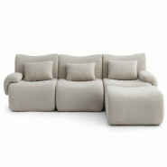 Canapé d'angle modulaire MILYSOFA SOFATIME 3 places avec méridienne Tissu fine bouclette Beige pierre - MS-TIME-4-SB