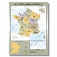 Carte de france administrative modèle topaze - poster plastifié a0