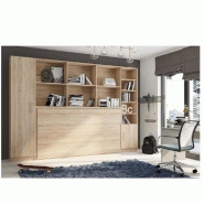 COMPOSITION ARMOIRE LIT HORIZONTALE STRADA-V2 MÉLAMINÉ CHÊNE COUCHAGE 90*200 AVEC SURMEUBLE ET 2 COLONNES RANGEMENTS