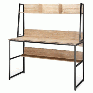 COSTWAY Bureau avec étagère, bureau d'ordinateur en bois avec structure métallique et patins réglables, table de travail avec étagère ouverte -