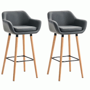 Décoshop26 - Lot de 2 tabourets de bar chaise haute design scandinave accoudoirs et repose-pied synthétique gris TDB10409 - gris 3000461269609