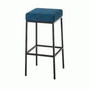 Décoshop26 - Tabouret de bar hauteur d'assise 76 cm avec repose-pieds design moderne tissu bleu 10_0001225 - bleu 3000691469602