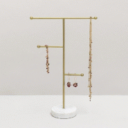 Présentoir 4 branches pour bijoux en métal doré et marbre 20x8x28 cm