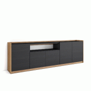 SKRAUT HOME Buffet salon et cuisine, 260x80x37 cm, 5 Portes, Meuble chaussure, Noir et chêne - noir Bois manufacturé 706_25