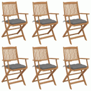 VidaXL Chaises Pliables De Jardin Lot De 6 Avec Coussins Bois D Acacia - gris 3065477