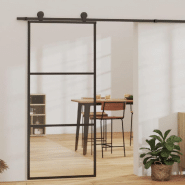 Vidaxl porte coulissante verre esg et aluminium 90x205 cm noir 151009