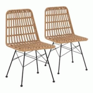 VS Venta-stock Pack de 2 chaises de salle à manger ou de jardin Aitana Ratan/Noir - noir métal I24074