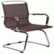 Décoshop26 - Chaise fauteuil de bureau sans roulettes piétement luge en métal chromé assise en tissu maille marron 10_0003260 - marron métal 3000