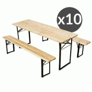 Ensemble brasserie table et bancs bois 180 cm - lot de 10