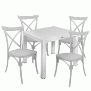 Ensemble de 4 chaises en résine blanche + table en polyrotin blanc - blanc 8053632010857