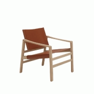 FAUTEUIL LUK CUIR COGNAC STRUCTURE CHÊNE MASSIF