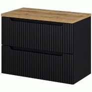 Helloshop26 - Meuble sous lavabo salle de bain rangement design avec 2 tiroirs 81 x 60 x 40 cm noir effet chêne - noir métal 3000224991273