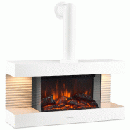 KAMINIO Cheminée électrique LIZ avec conduit - Cheminée murale avec chauffage, effet de flamme 3D, lumière d'ambiance LED, télécommande - Blanc