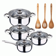 BERGNER - Batterie de Cuisine 7 Pièces en Acier Inoxydable Compatible Induction avec Set de 3 Ustensiles de Cuisine - multi-matériau PK8928