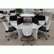 Bureau call center 7 places forme marguerite avec cloisons acoustiques. - blanc, 7 places, noir da023_0
