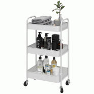 Helloshop26 - Chariot de service roulettes 3 plateaux 45 x 30,6 x 79 cm facile à déplacer pratique compact style épuré en acier 21_0005852 - blanc