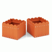 Helloshop26 - Lot de 2 jardinières carrées pour plantes 32 x 30 x 25 cm avec drainage système rustique en hdpe orange 20_0012460 - 3000227234414