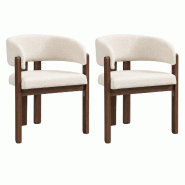 Merax lot de 2 chaises de salle à manger 60 x 51 x 80 cm, bois massif avec revêtement et accoudoirs bouclé beige, grand confort d'assise, coloris -