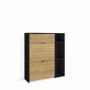 SKRAUT HOME Meuble à Chaussures, 90x102x27 cm, 10 paires de chaussures, Pour Entrée, Noir et chêne - noir Bois manufacturé 670_3